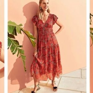 NWT Ann Taylor Metallic Floral Flutter Maxi Dress